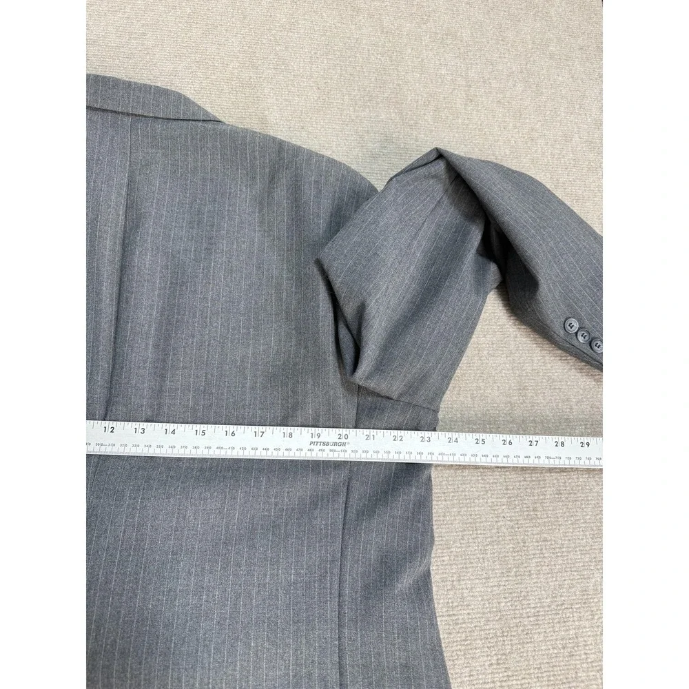 t&e clothing Suit Mens 48 Gray Pinstripe 3 Piece Jacket‎ Vest Pants 2 Button